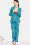 Zivame Autumn Leaves Knit Cotton Pyjama Set - Brittany Blue — thumbnail 4